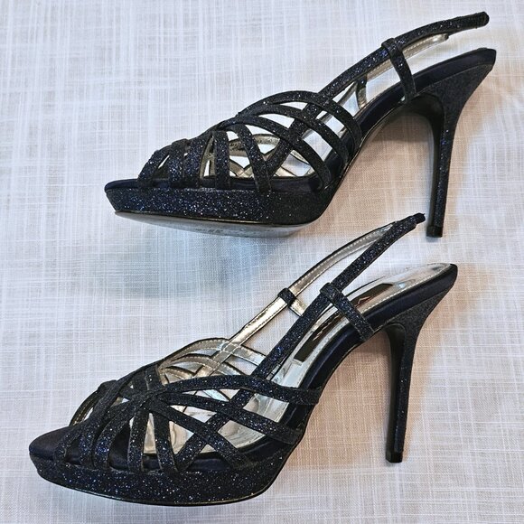 NINA NEW YORK Blue Sparkly Fenix Platform Slingback Stiletto 4" Heels Size 5.5 - Picture 4 of 8